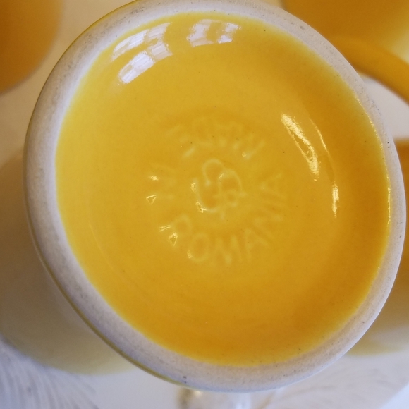 Set of 5 Made in Romania Yellow Glazed Mugs Coffee Tea Cups Conical Feet Retro - Picture 9 of 11